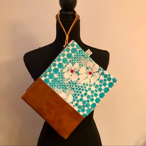 Khushbu Brand Handbags - Handmade Canvas & Leather Clutch/Wristlet